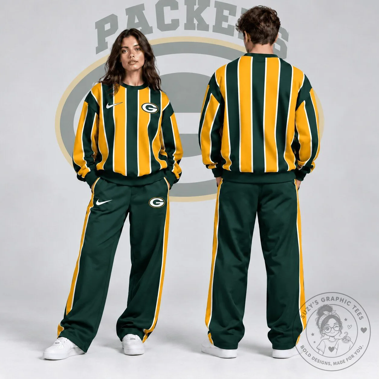 Green Bay Packers Retro Vertical Pinstripe Crewneck Sweatshirt for Men and Women