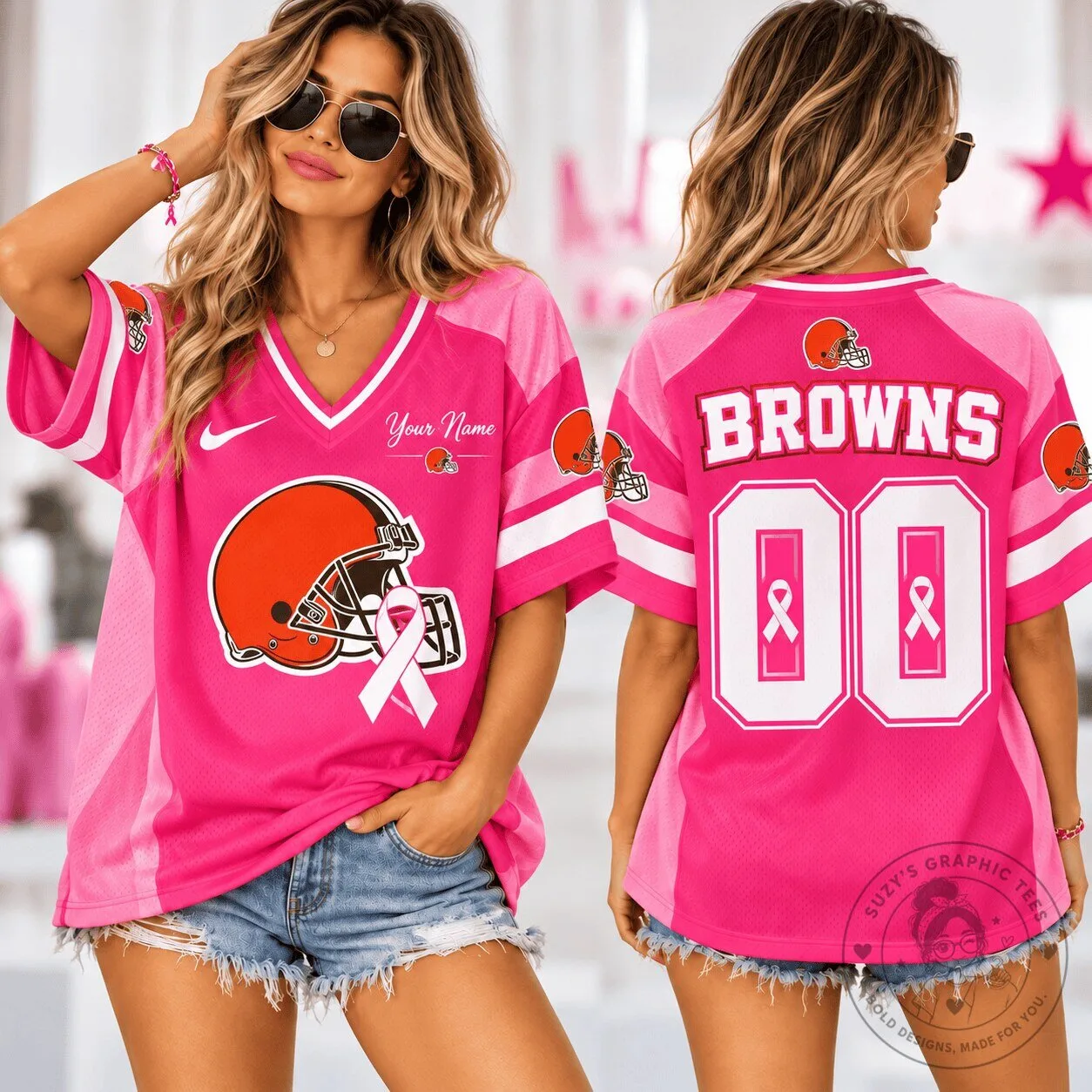Women's Football Jersey in Pink for Breast Cancer Awareness by Cleveland Browns