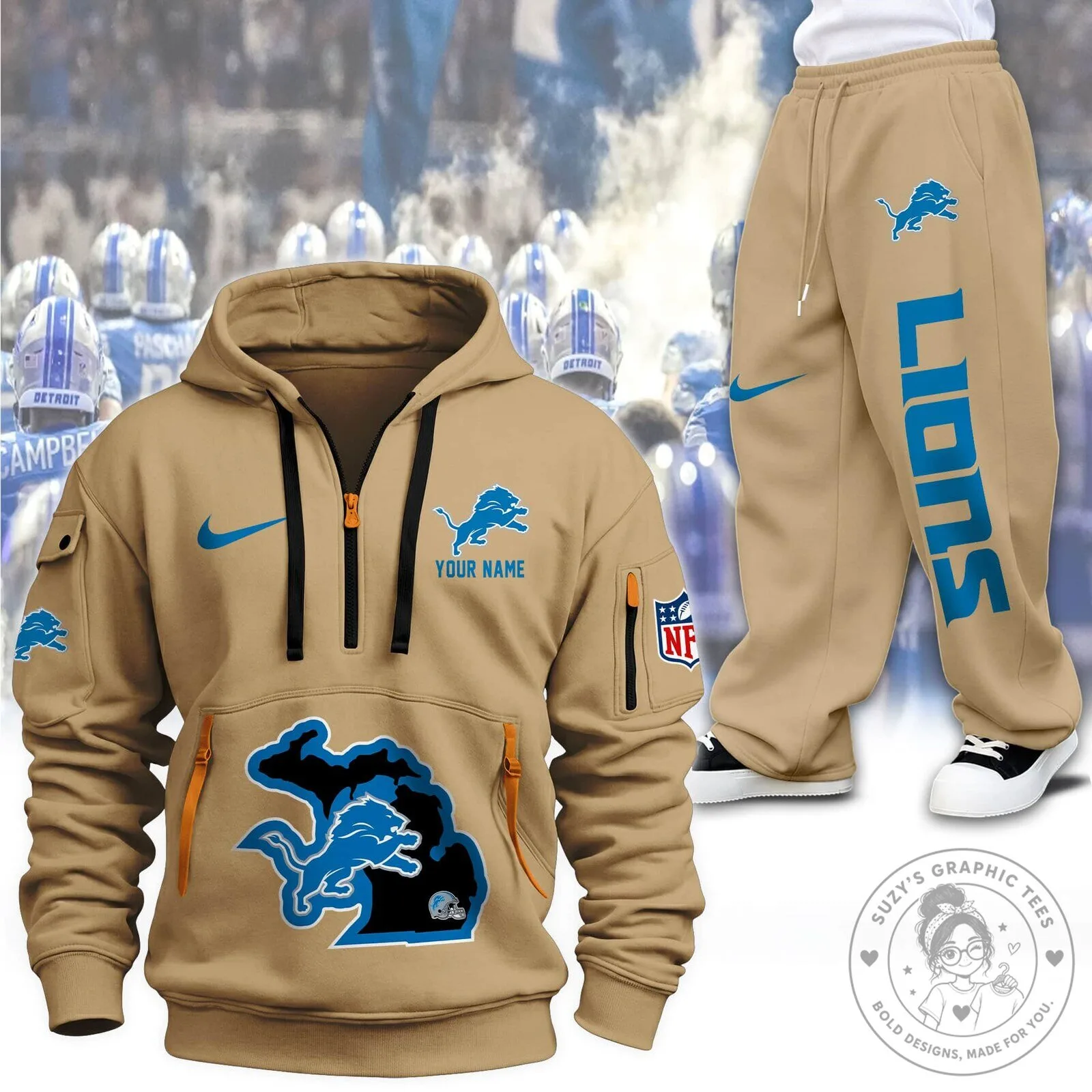 Detroit Lions Football Team Quarter-Zip Hoodie 10 Detroit Lions Football Team Quarter-Zip Hoodie