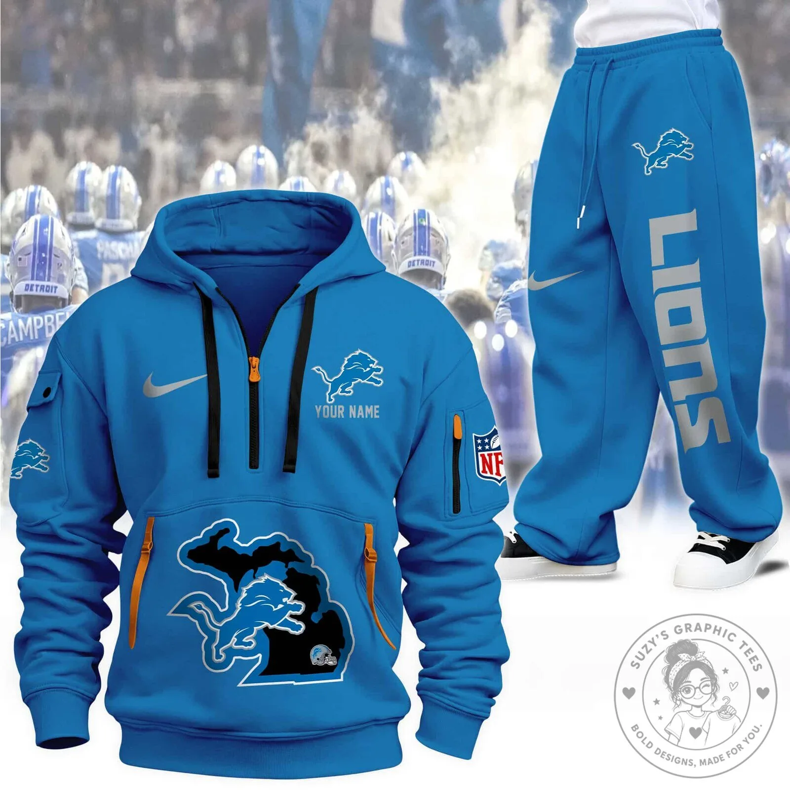 Detroit Lions Football Team Quarter-Zip Hoodie 15 Detroit Lions Football Team Quarter-Zip Hoodie