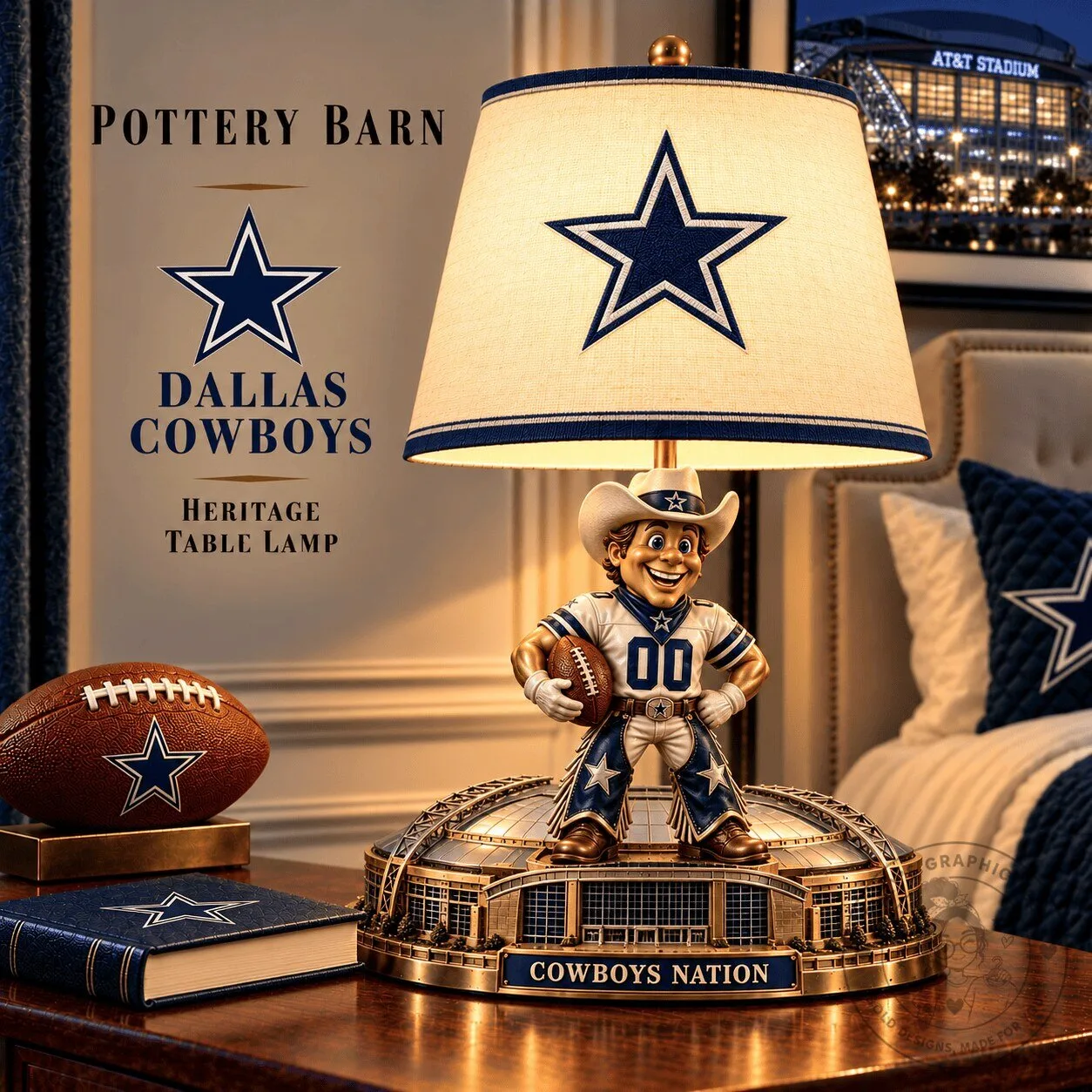 Dallas Cowboys Heritage Table Lamp with Mascot Statue and Stadium Base