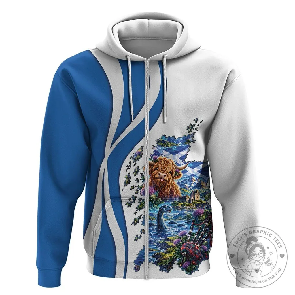Scotland National Flag Highland Cow Nessie Cultural Art Hoodie