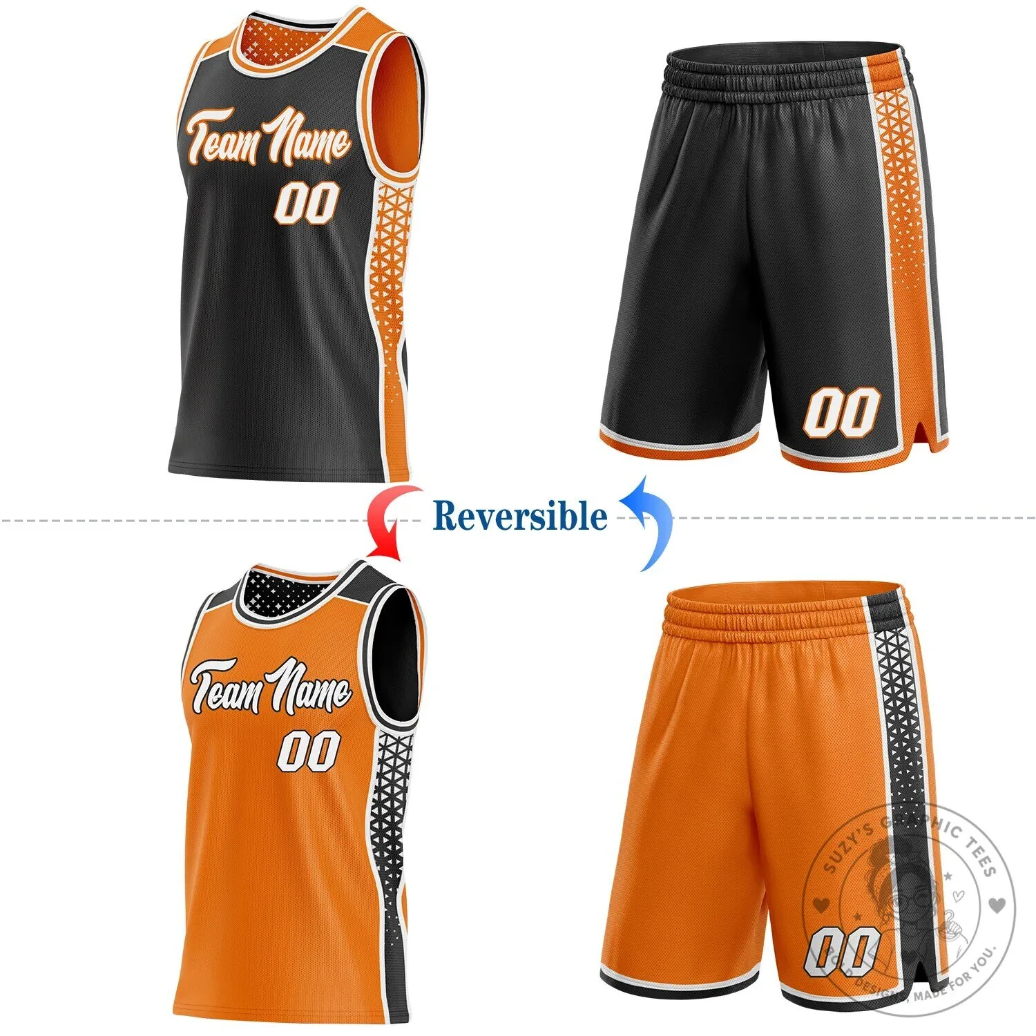 Custom Black Orange Reversible Basketball Jersey with Geometric Triangle Gradient 10 Custom Black Orange Reversible Basketball Jersey with Geometric Triangle Gradient