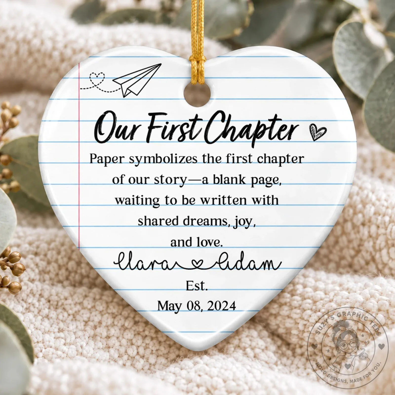 Our First Chapter Personalized Wedding Keepsake Heart Ceramic Ornament 8 Our First Chapter Personalized Wedding Keepsake Heart Ceramic Ornament