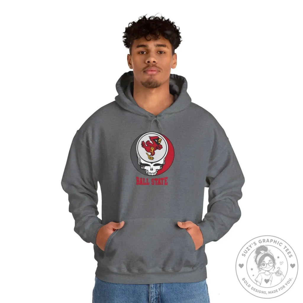 Ball State University Cardinals Grateful Dead Style Skull Hoodie Ball State University Cardinals Grateful Dead Style Skull Hoodie