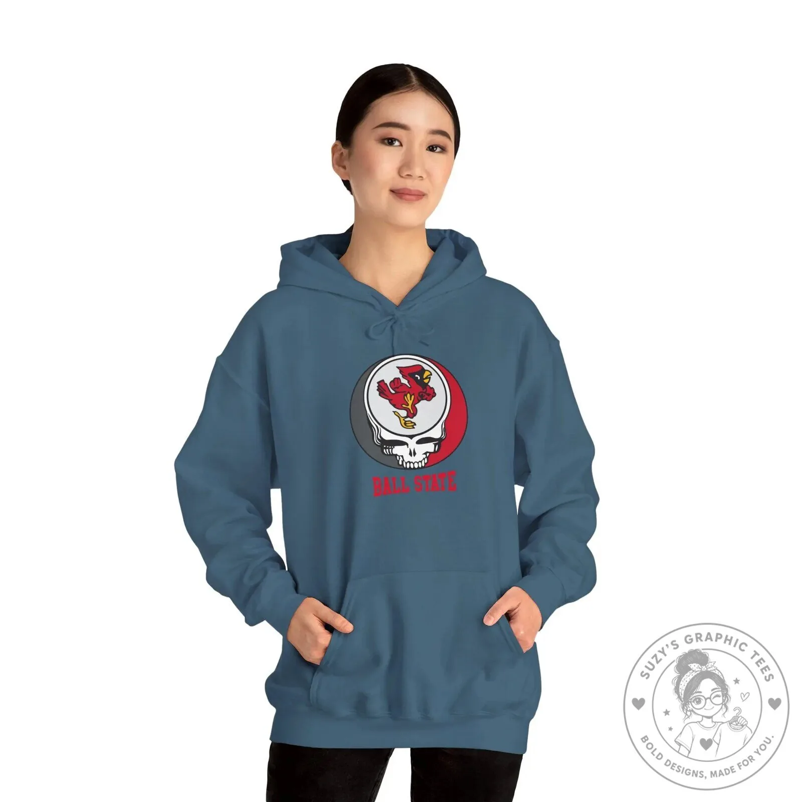 Ball State University Cardinals Grateful Dead Style Skull Hoodie 16 Ball State University Cardinals Grateful Dead Style Skull Hoodie