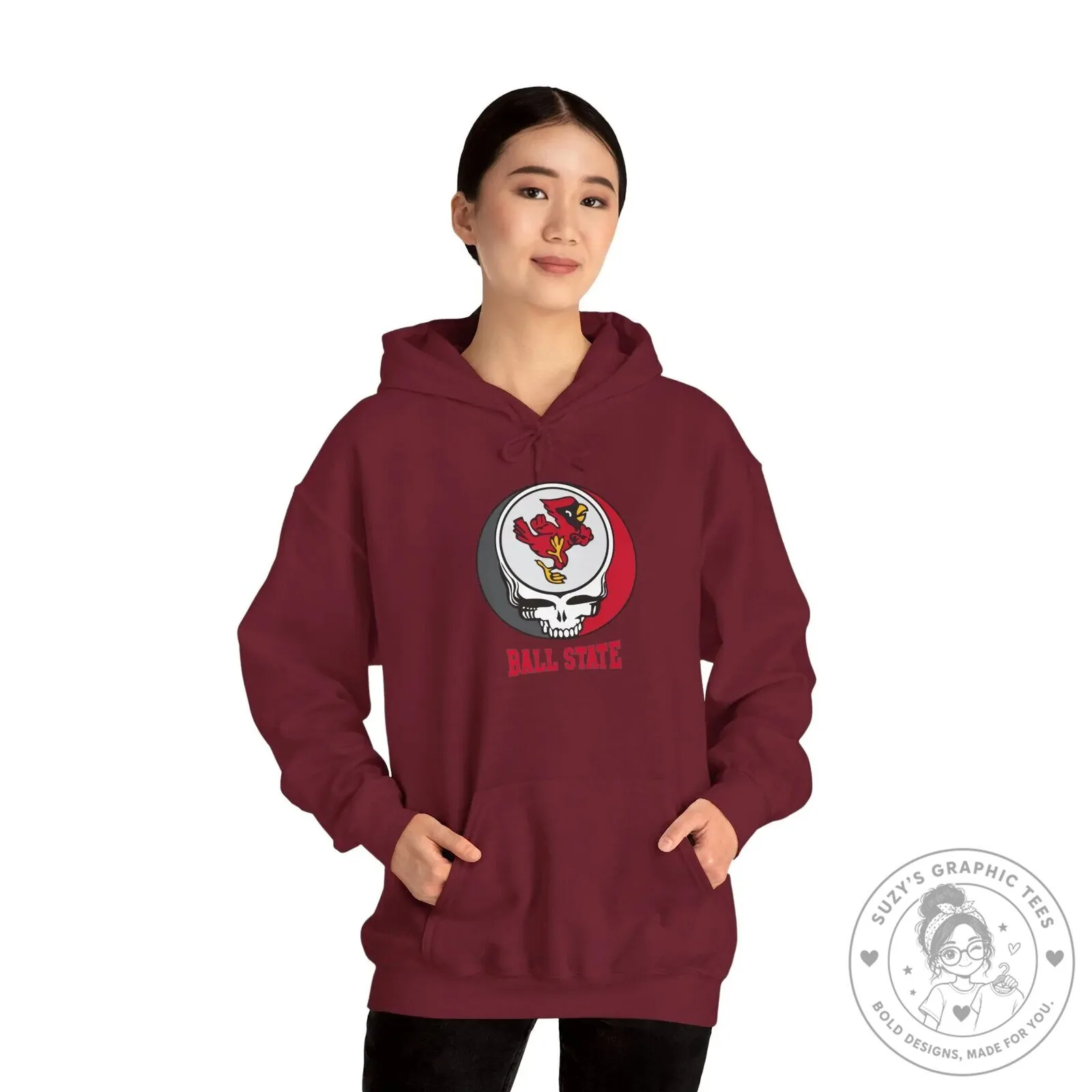 Ball State University Cardinals Grateful Dead Style Skull Hoodie 25 Ball State University Cardinals Grateful Dead Style Skull Hoodie