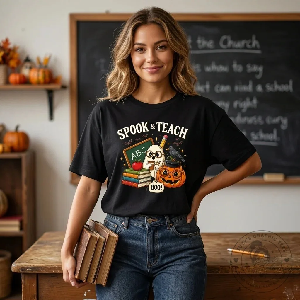 Spook And Teach Halloween Teacher Skull Pumpkin T-Shirt 9 Spook And Teach Halloween Teacher Skull Pumpkin T-Shirt