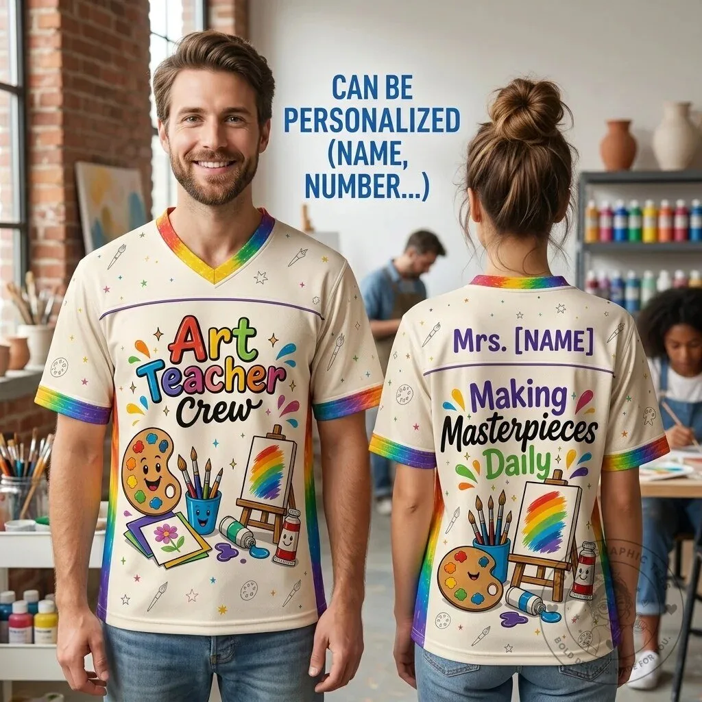Personalized Art Teacher Crew Football Jersey - Custom Name Gift for Art Educators