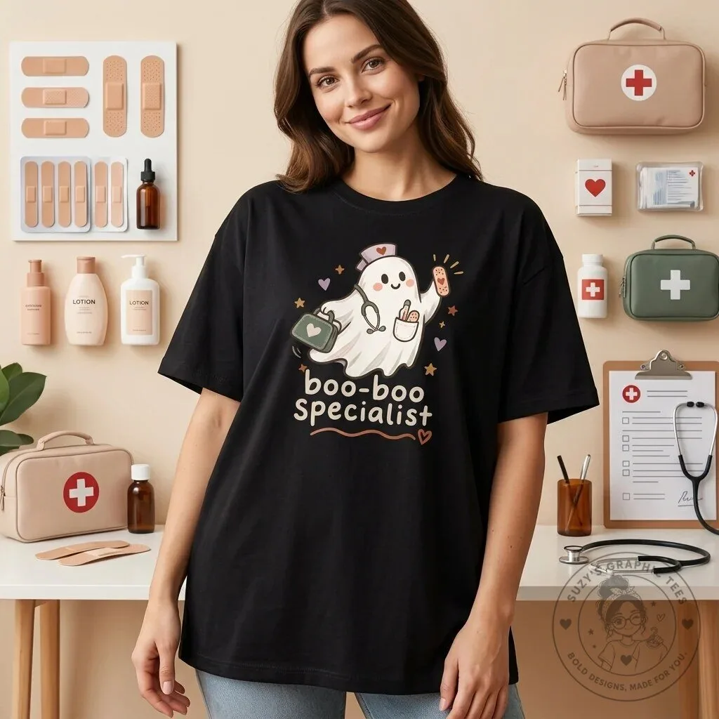 Boo Boo Specialist Nurse Ghost Halloween Costume Funny Medical T-Shirt