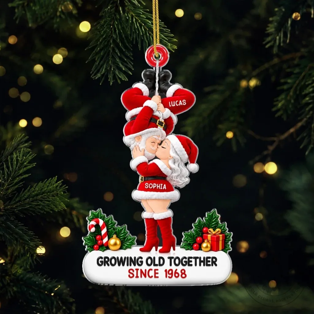 Personalized Kissing Santa Couple Growing Old Together Christmas Ornament Personalized Kissing Santa Couple Growing Old Together Christmas Ornament