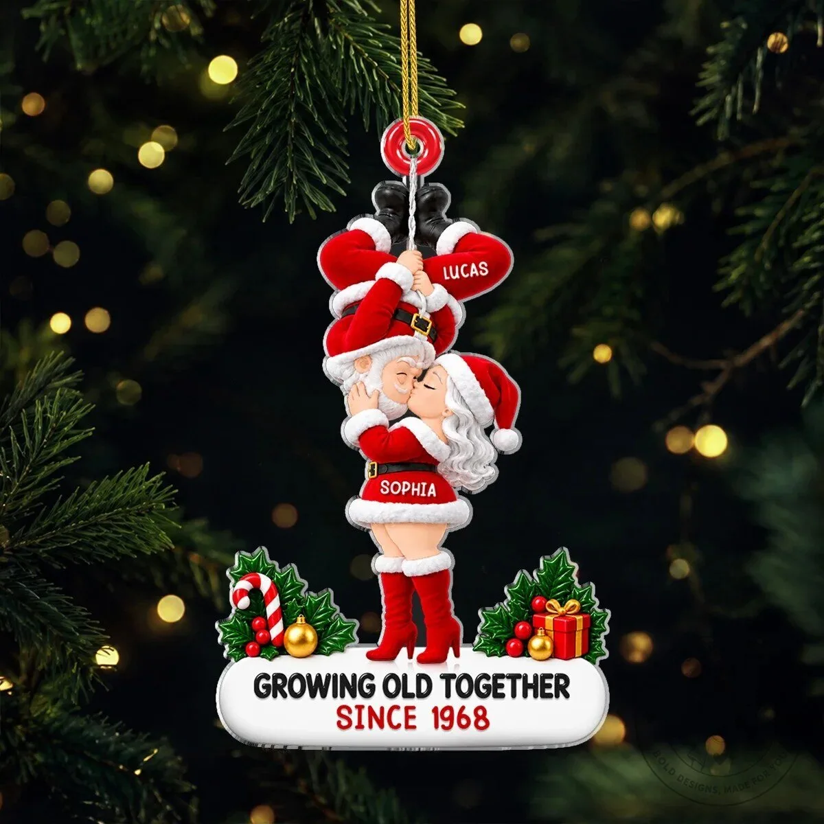 Personalized Kissing Santa Couple Growing Old Together Christmas Ornament 8 Personalized Kissing Santa Couple Growing Old Together Christmas Ornament