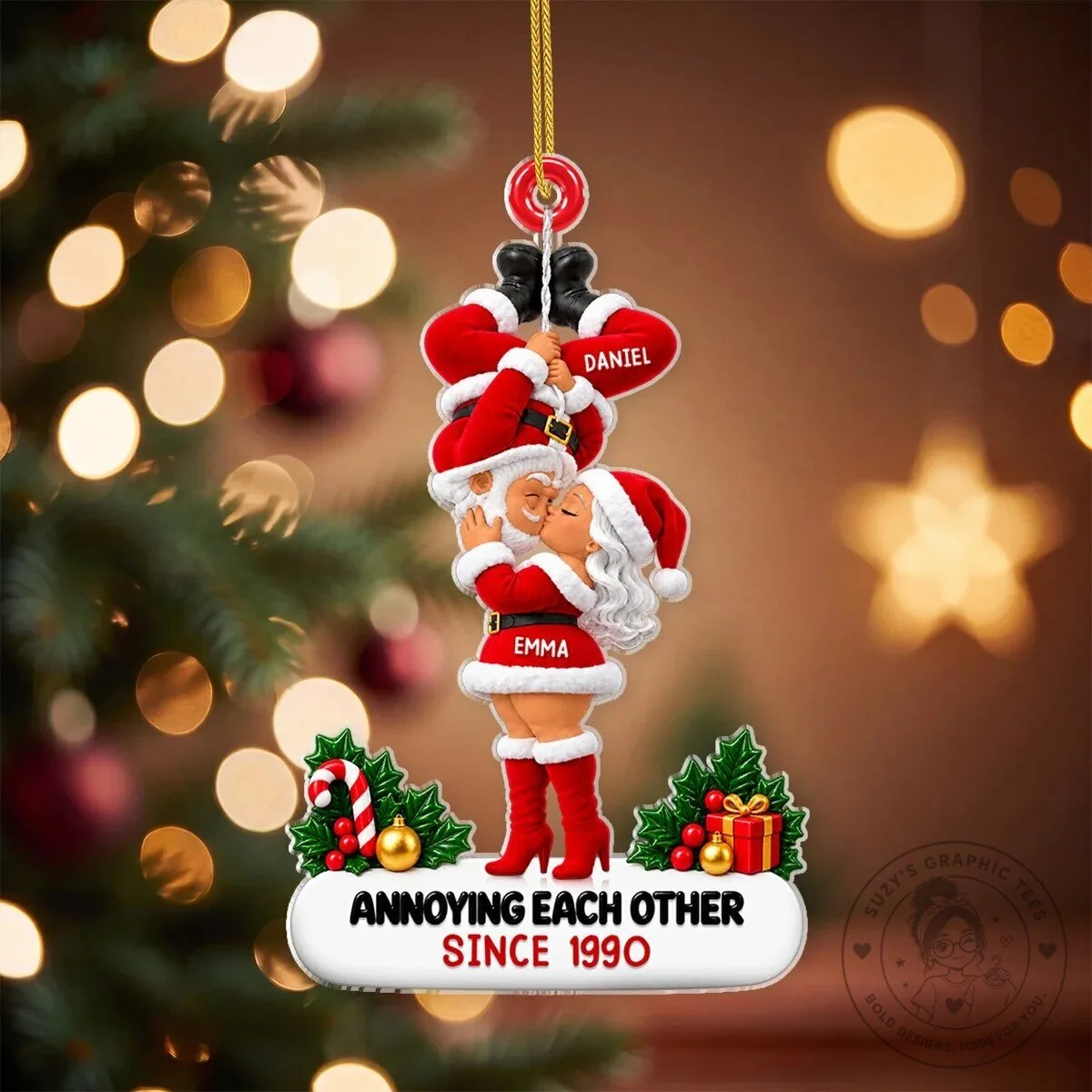 Personalized Kissing Santa Couple Growing Old Together Christmas Ornament 9 Personalized Kissing Santa Couple Growing Old Together Christmas Ornament