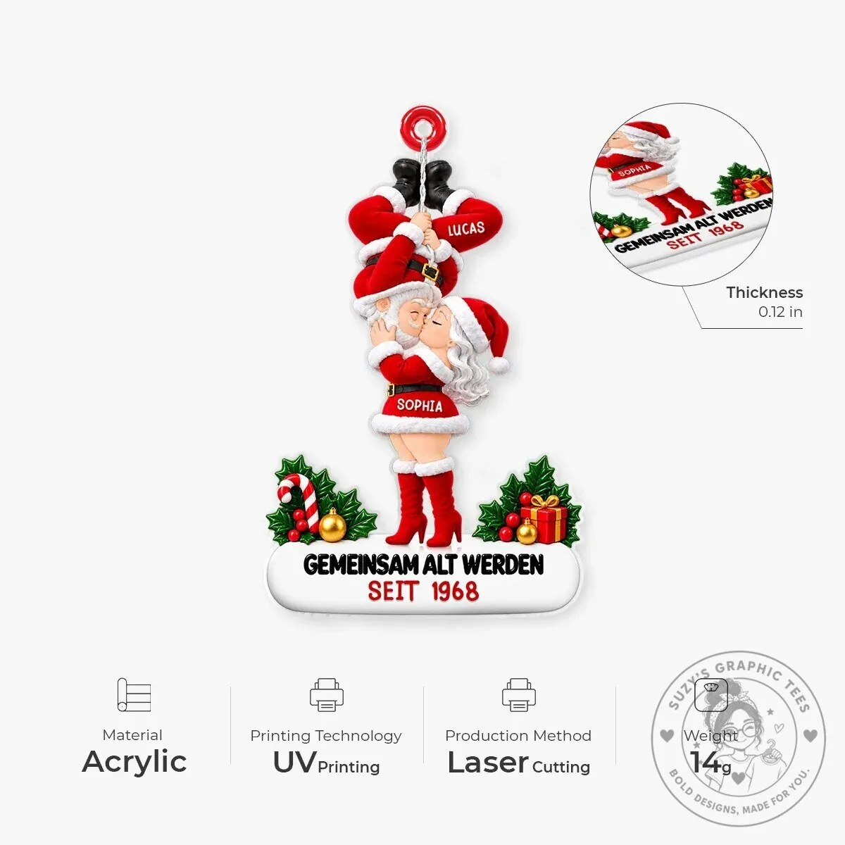 Personalized Kissing Santa Couple Growing Old Together Christmas Ornament 10 Personalized Kissing Santa Couple Growing Old Together Christmas Ornament