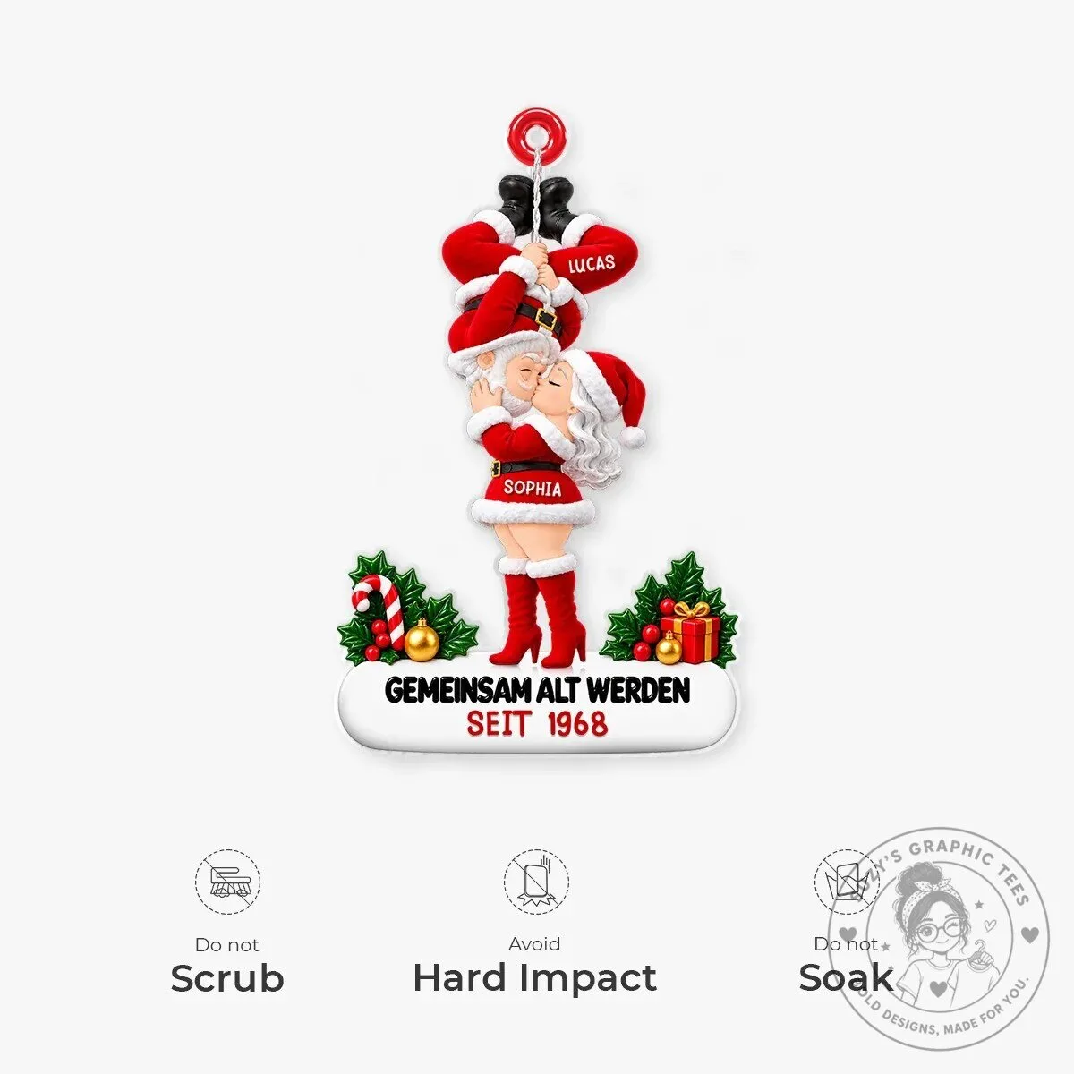 Personalized Kissing Santa Couple Growing Old Together Christmas Ornament 12 Personalized Kissing Santa Couple Growing Old Together Christmas Ornament