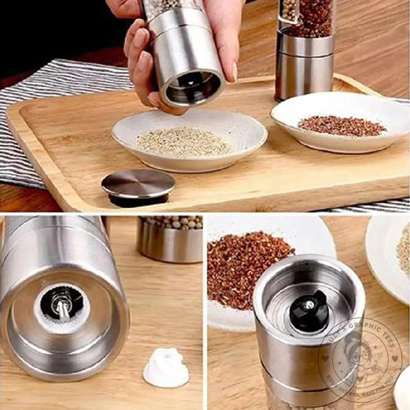 Stainless Steel Manual Salt and Pepper Grinder Set with Adjustable Coarseness 18 Stainless Steel Manual Salt and Pepper Grinder Set with Adjustable Coarseness