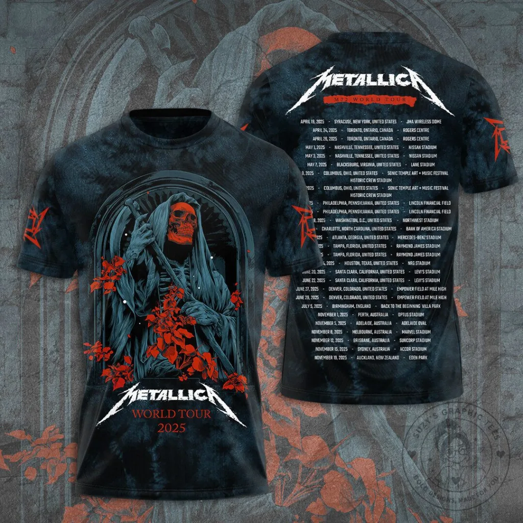 Metallica World Tour 2025 Skull Grim Reaper All Over Print T-Shirt