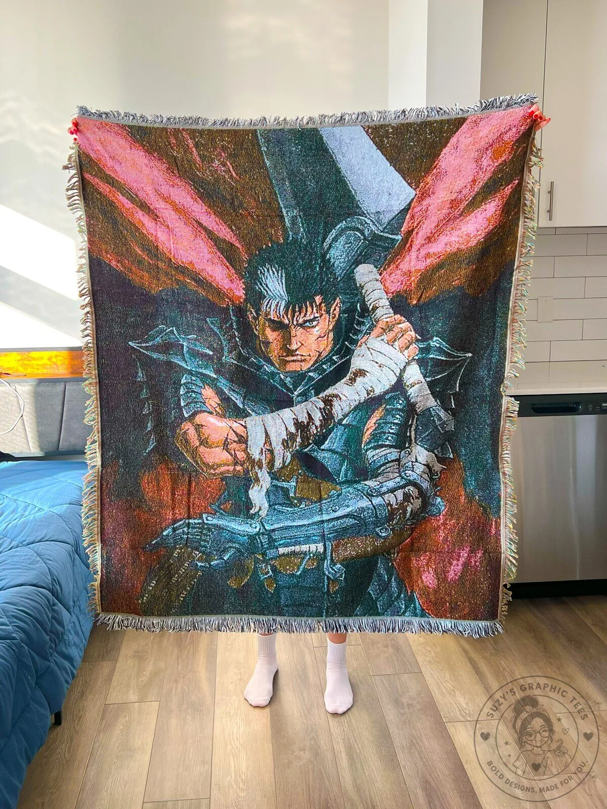 Berserk Guts Anime Manga Japanese Fantasy Art Woven Throw Blanket 7 Berserk Guts Anime Manga Japanese Fantasy Art Woven Throw Blanket