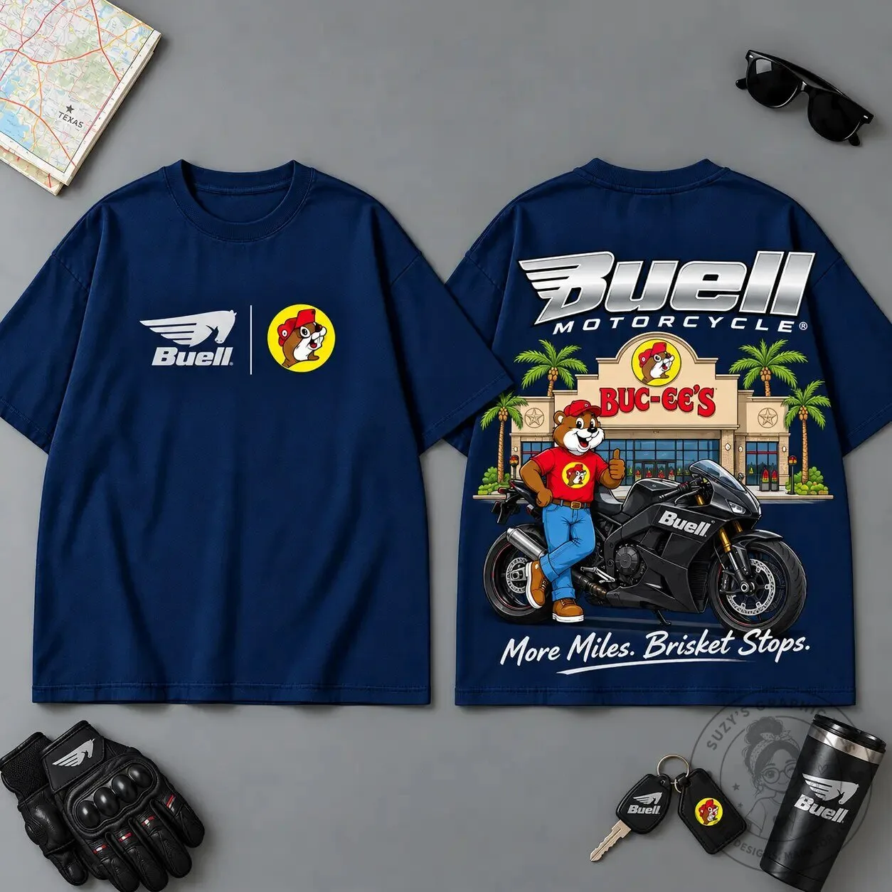Buell Motorcycle Buc-ee's More Miles Brisket Stops T-Shirt 6 Buell Motorcycle Buc-ee