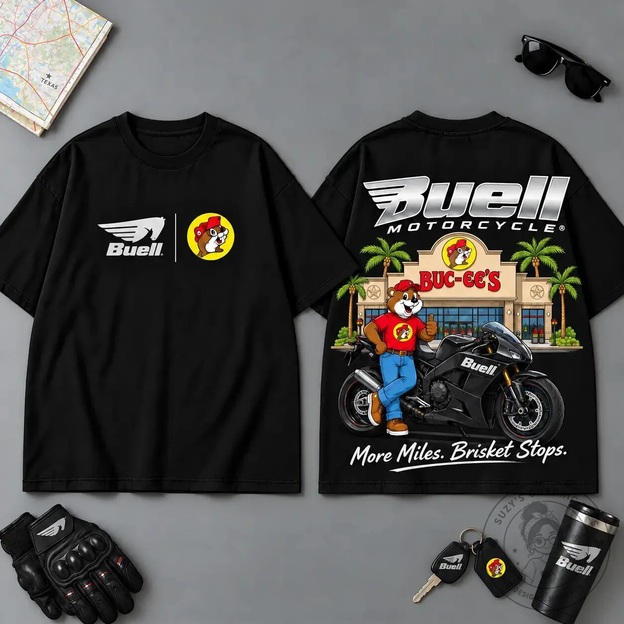 Buell Motorcycle Buc-ee's More Miles Brisket Stops T-Shirt 8 Buell Motorcycle Buc-ee