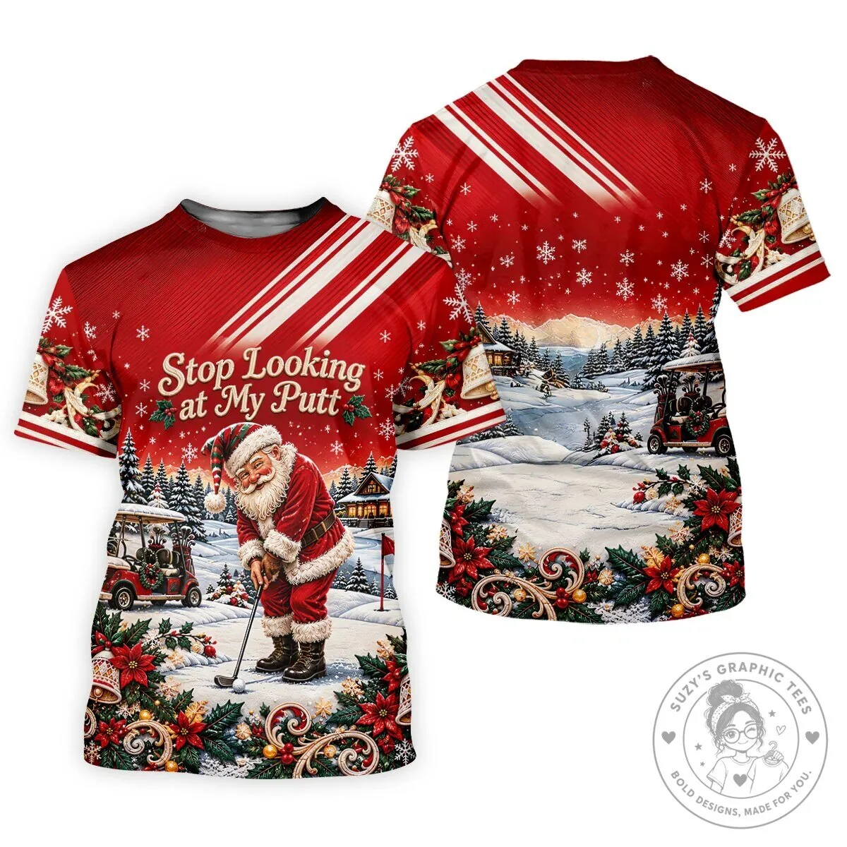 Christmas Golf Polo Shirt with Funny Santa Claus "Stop Looking at My Putt" Design 19 Christmas Golf Polo Shirt with Funny Santa Claus "Stop Looking at My Putt" Design