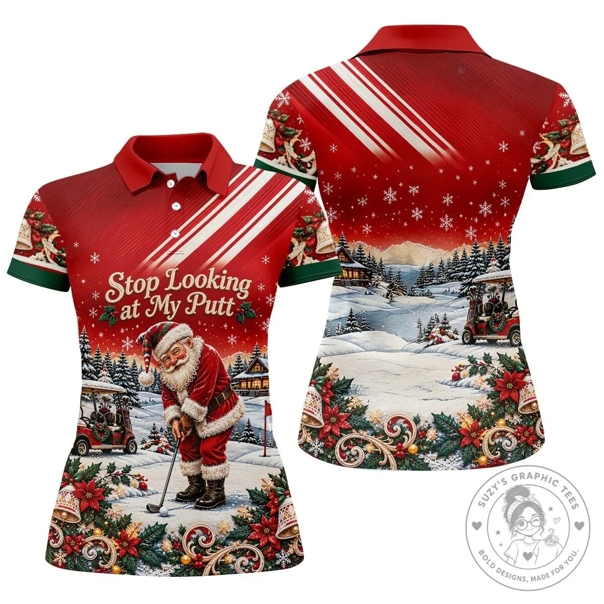 Christmas Golf Polo Shirt with Funny Santa Claus "Stop Looking at My Putt" Design 20 Christmas Golf Polo Shirt with Funny Santa Claus "Stop Looking at My Putt" Design