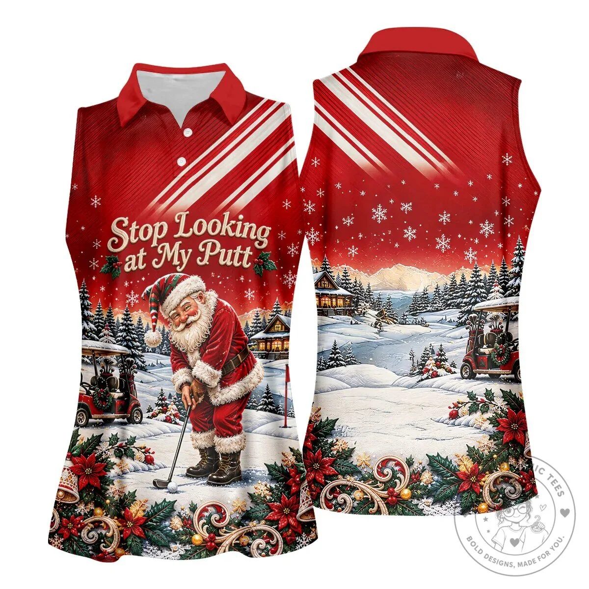 Christmas Golf Polo Shirt with Funny Santa Claus "Stop Looking at My Putt" Design 21 Christmas Golf Polo Shirt with Funny Santa Claus "Stop Looking at My Putt" Design
