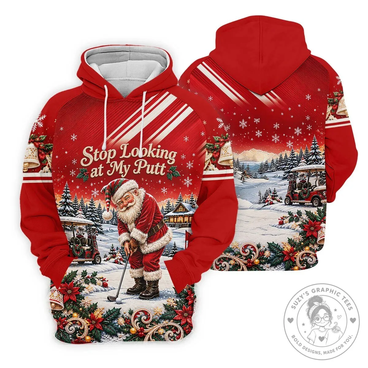 Christmas Golf Polo Shirt with Funny Santa Claus "Stop Looking at My Putt" Design 23 Christmas Golf Polo Shirt with Funny Santa Claus "Stop Looking at My Putt" Design