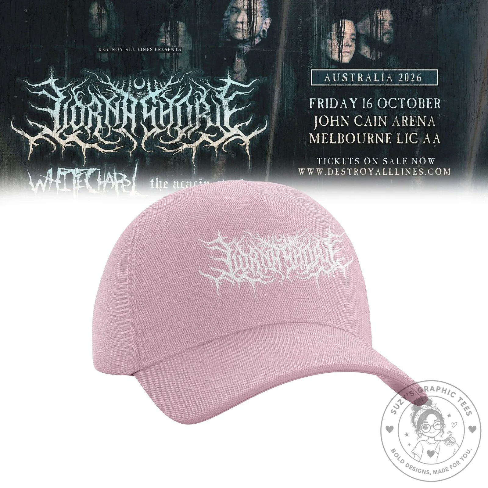 Lorna Shore Australia New Zealand Tour 2026 Pink Baseball Cap Hat 5 Lorna Shore Australia New Zealand Tour 2026 Pink Baseball Cap Hat