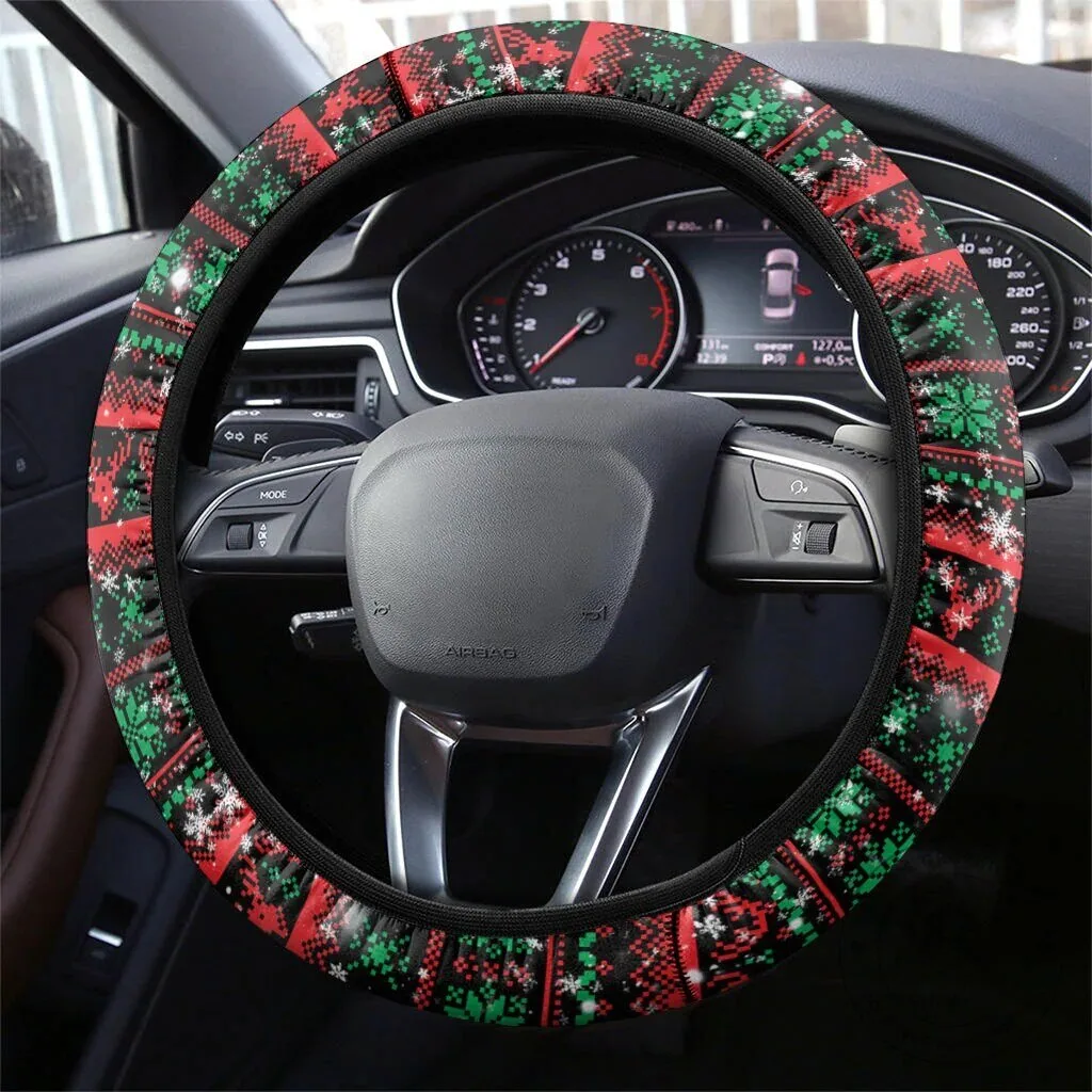 Christmas Raccoon Ugly Sweater Pattern Car Steering Wheel Cover 5 Christmas Raccoon Ugly Sweater Pattern Car Steering Wheel Cover