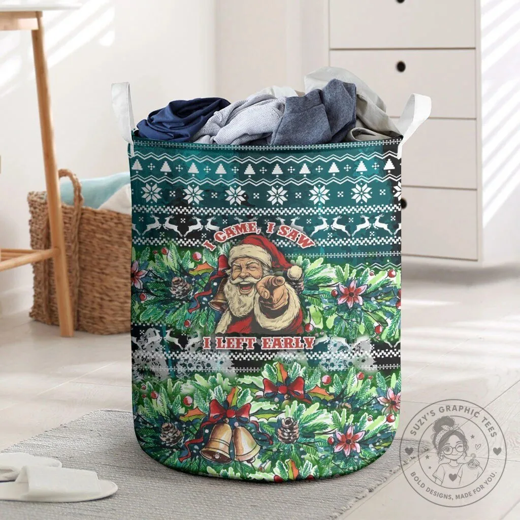 Funny Santa Claus Christmas Holiday Laundry Basket with Ugly Sweater Pattern