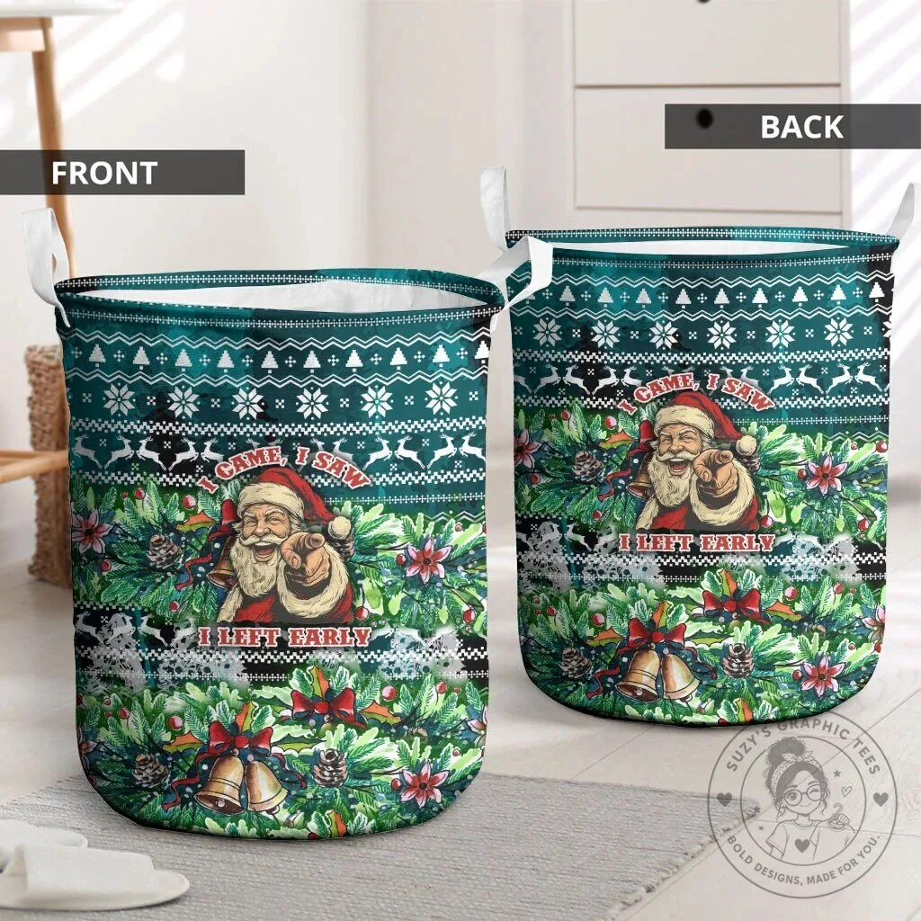 Funny Santa Claus Christmas Holiday Laundry Basket with Ugly Sweater Pattern 8 Funny Santa Claus Christmas Holiday Laundry Basket with Ugly Sweater Pattern