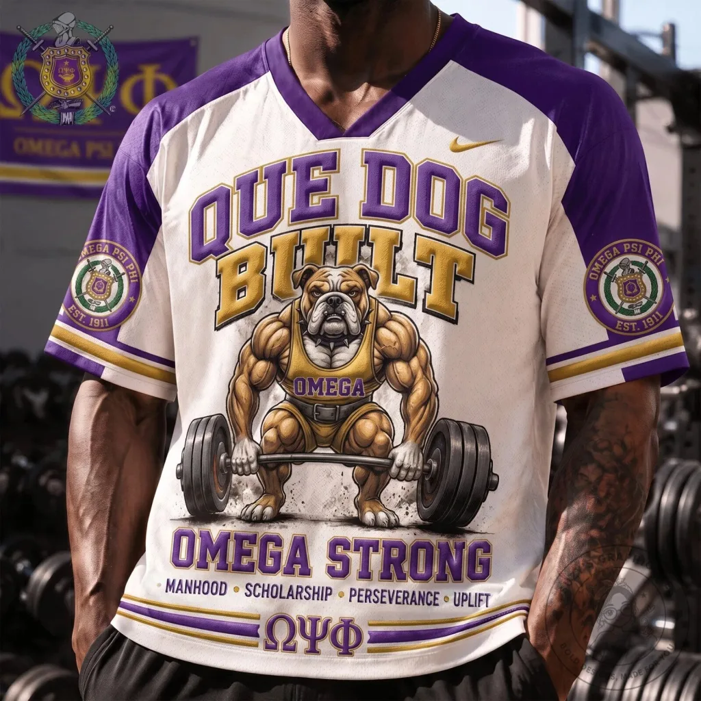 Omega Psi Phi Fraternity Que Dog Built Omega Strong Baseball Jersey Omega Psi Phi Fraternity Que Dog Built Omega Strong Baseball Jersey