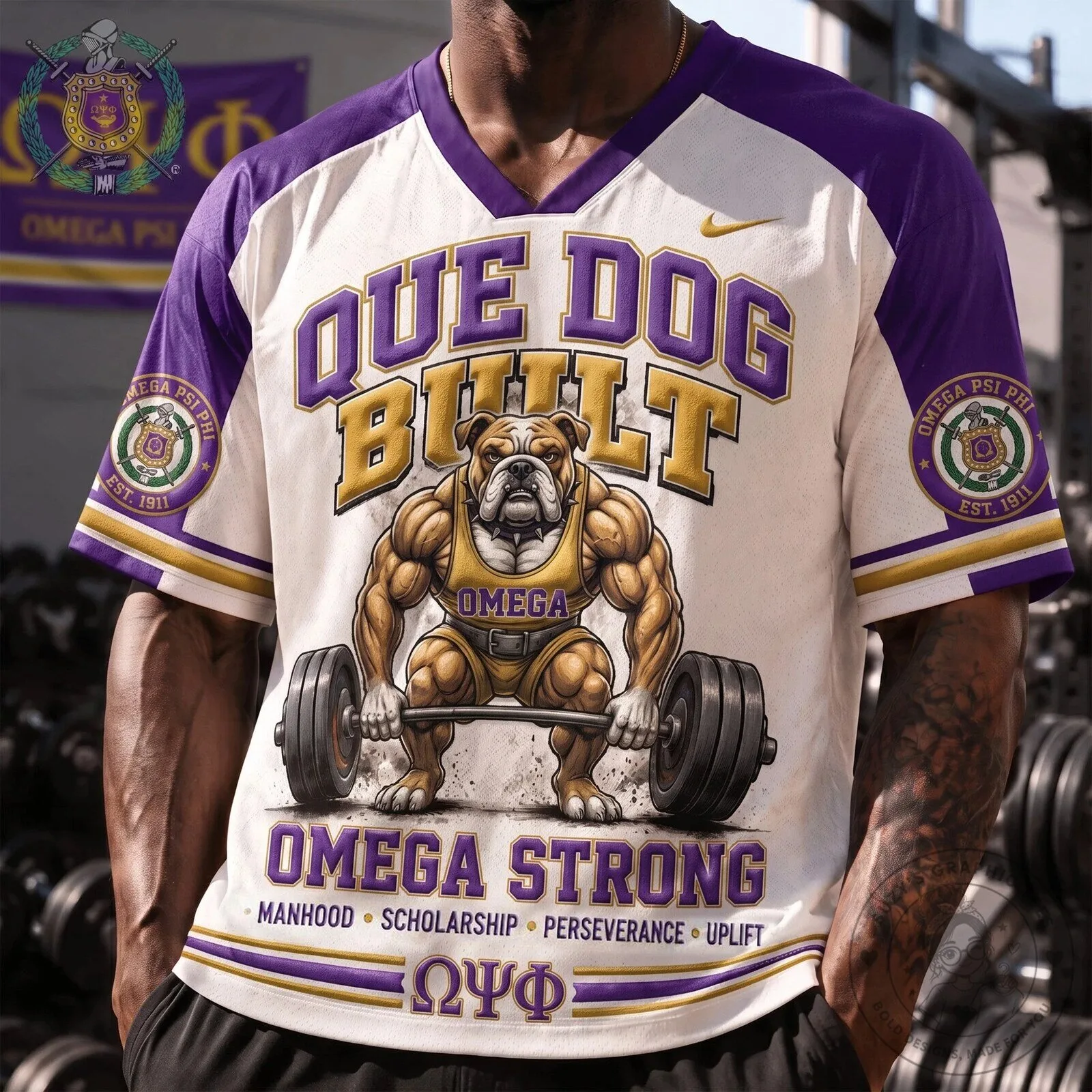 Omega Psi Phi Fraternity Que Dog Built Omega Strong Baseball Jersey