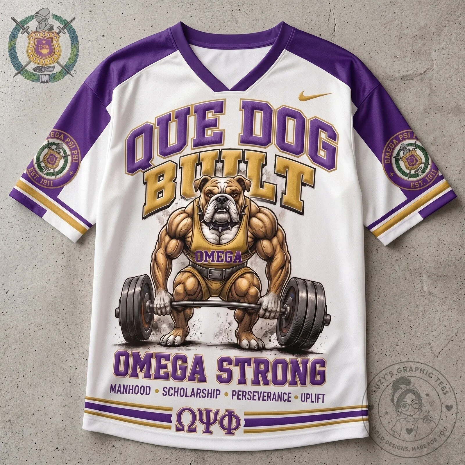 Omega Psi Phi Fraternity Que Dog Built Omega Strong Baseball Jersey 6 Omega Psi Phi Fraternity Que Dog Built Omega Strong Baseball Jersey