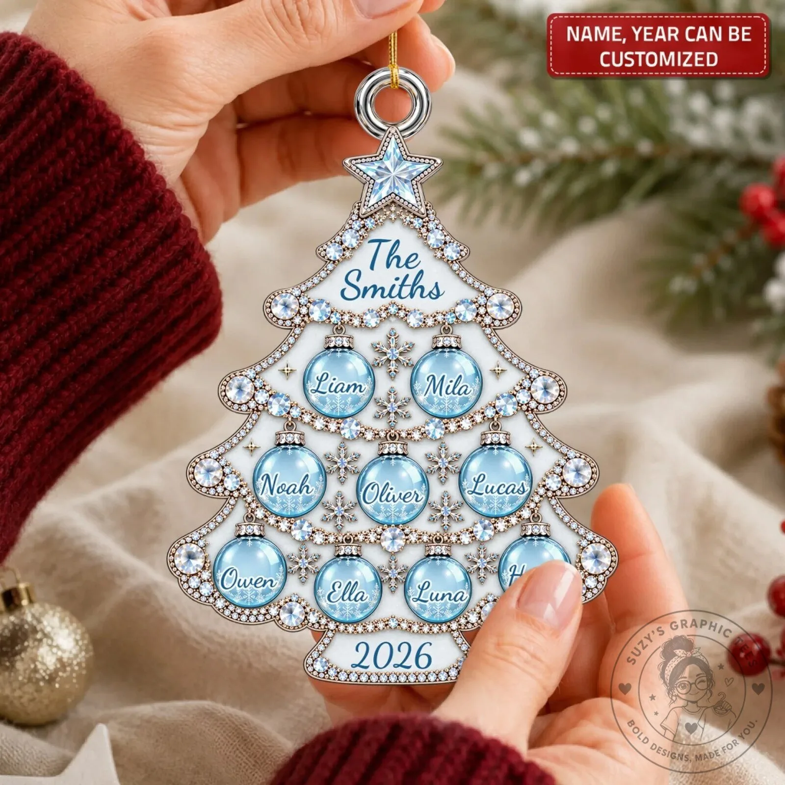 Customizable Christmas Tree Ornament for Family with Names and Year 10 Customizable Christmas Tree Ornament for Family with Names and Year