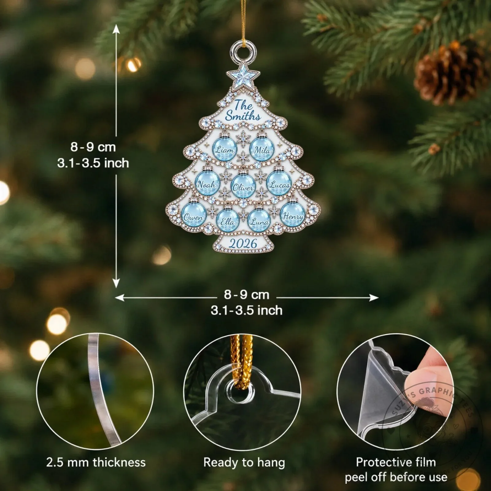Customizable Christmas Tree Ornament for Family with Names and Year 11 Customizable Christmas Tree Ornament for Family with Names and Year