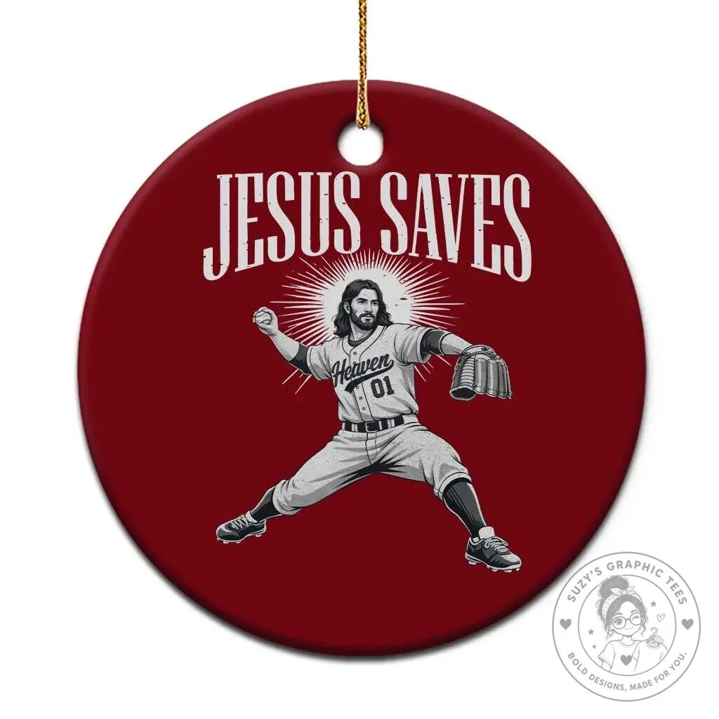 Jesus Saves Baseball Pitcher Christian Religious Christmas Tree Ornament 3 Jesus Saves Baseball Pitcher Christian Religious Christmas Tree Ornament