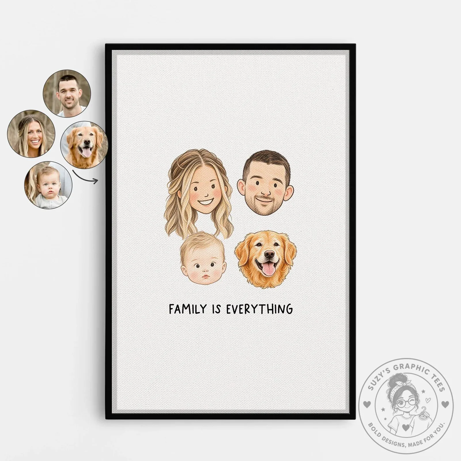 Personalized Family Portrait Cartoon Illustration Wall Art Canvas Print
