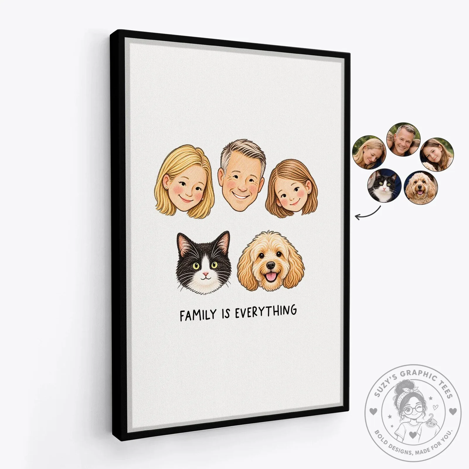 Personalized Family Portrait Cartoon Illustration Wall Art Canvas Print 4 Personalized Family Portrait Cartoon Illustration Wall Art Canvas Print