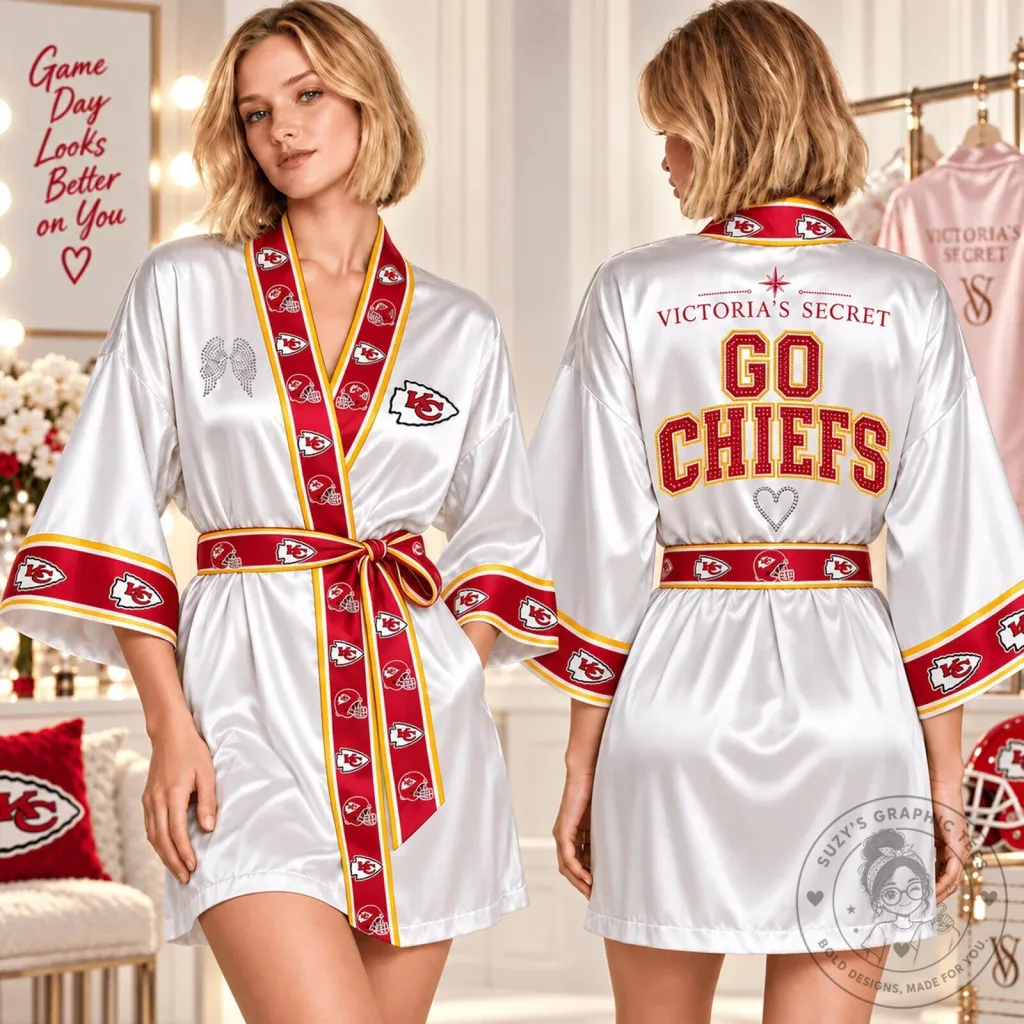 Kansas City Chiefs Satin Robe for Women, Game Day Apparel Kansas City Chiefs Satin Robe for Women, Game Day Apparel