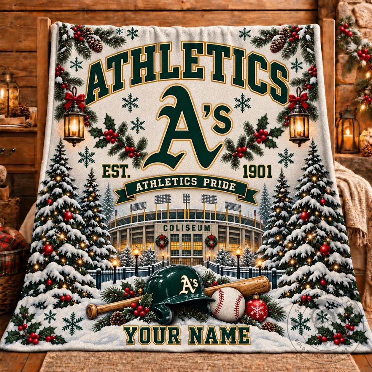 Oakland Athletics Christmas Holiday Stadium Personalized Blanket 3 Oakland Athletics Christmas Holiday Stadium Personalized Blanket