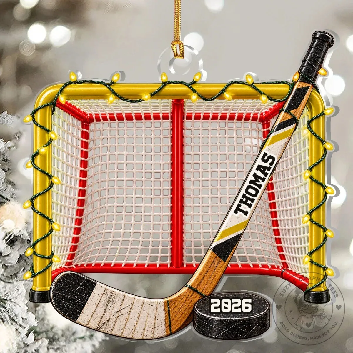 Personalized Hockey Goal and Stick Christmas Tree Ornament 17 Personalized Hockey Goal and Stick Christmas Tree Ornament