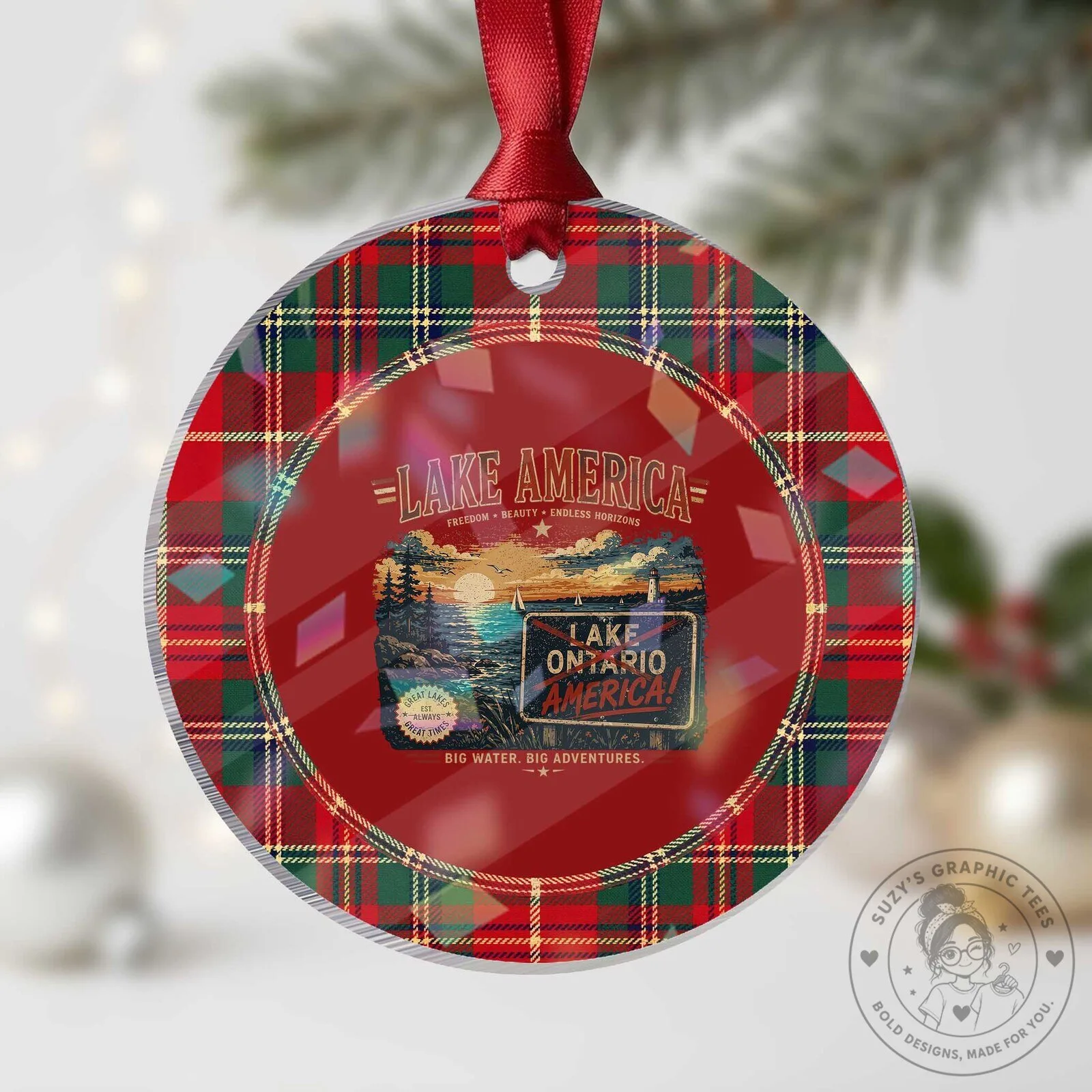 Lake Ontario America Vintage Sunset Sign Great Lakes Adventure Christmas Ornament 8 Lake Ontario America Vintage Sunset Sign Great Lakes Adventure Christmas Ornament