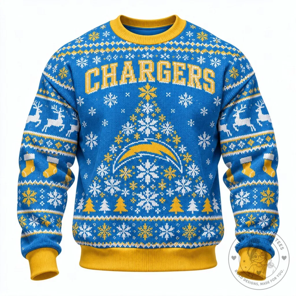 Christmas Crewneck Sweatshirt for the Los Angeles Chargers - Ugly Holiday Design Christmas Crewneck Sweatshirt for the Los Angeles Chargers - Ugly Holiday Design