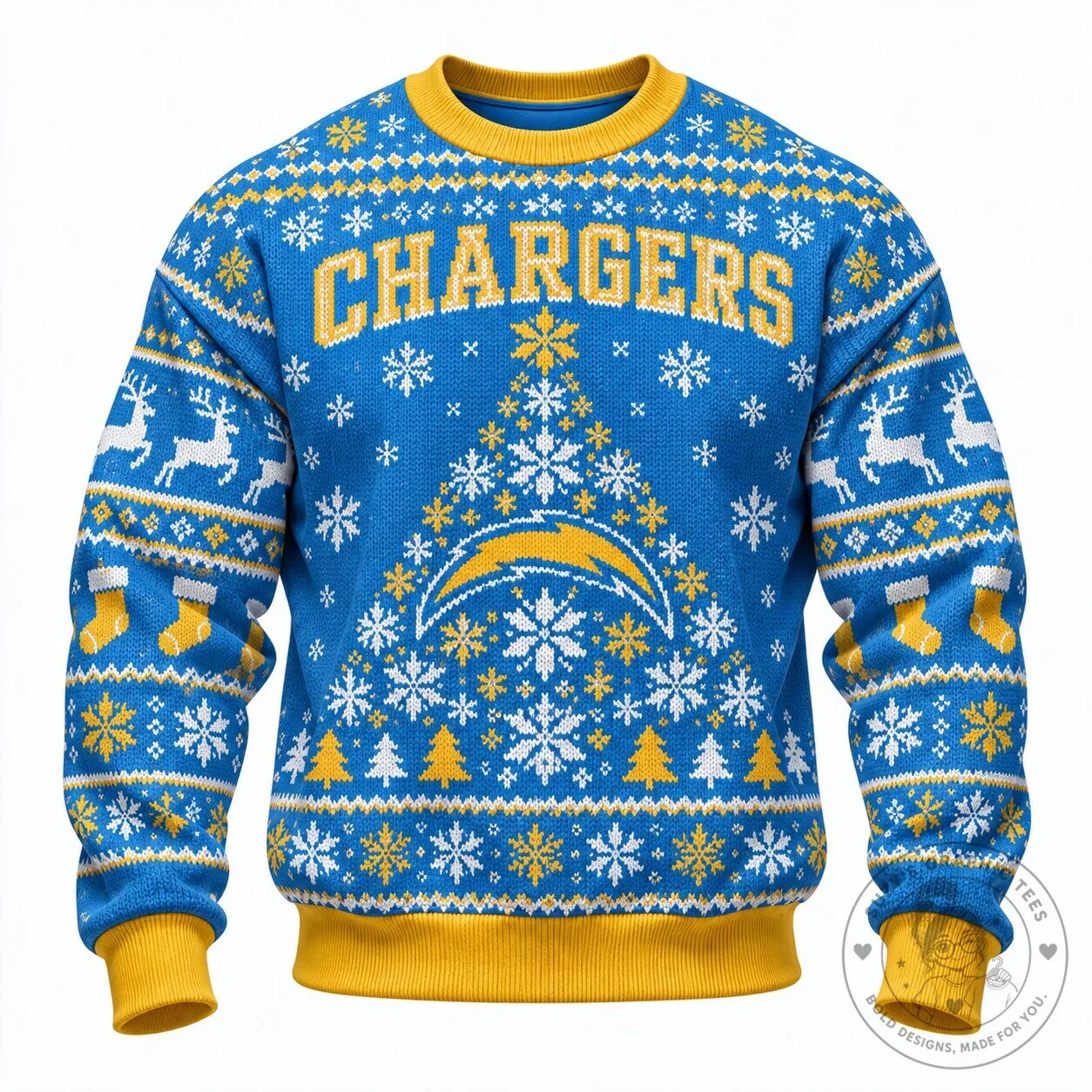 Christmas Crewneck Sweatshirt for the Los Angeles Chargers - Ugly Holiday Design