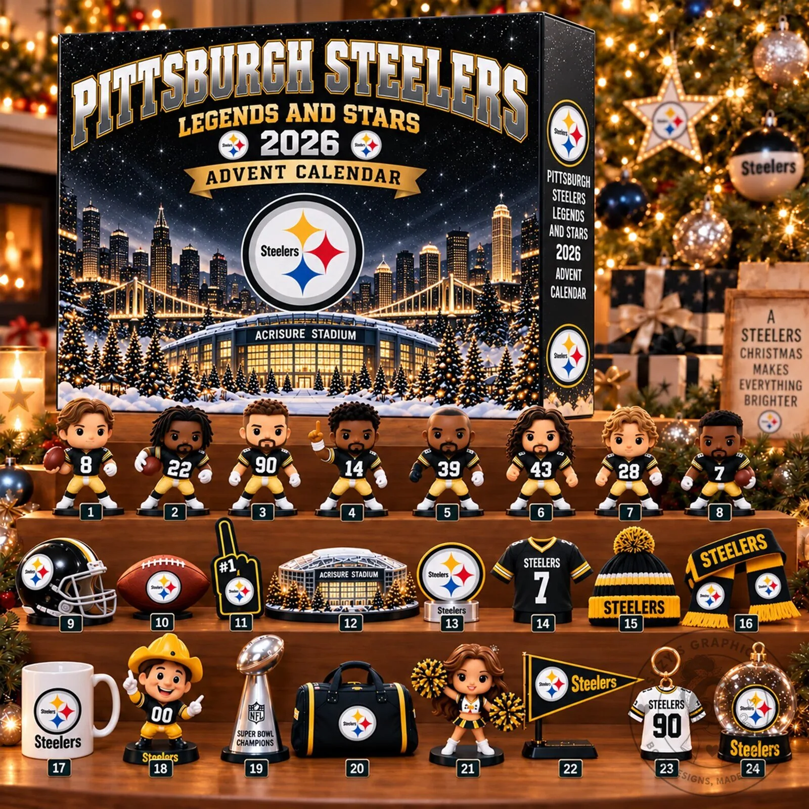 Pittsburgh Steelers Legends and Stars 2026 Christmas Advent Calendar 2D