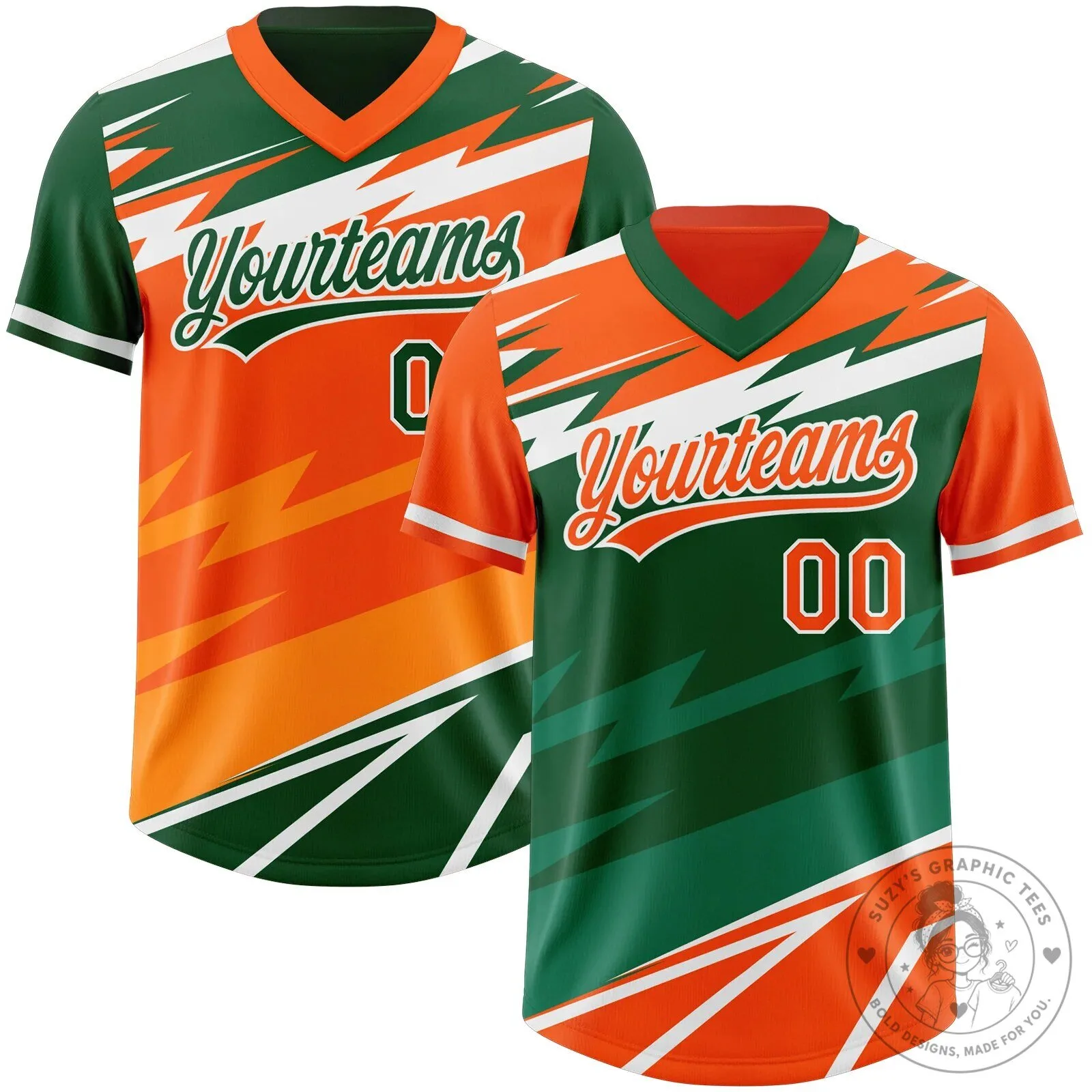 Custom Orange Green Lightning Geometric Zigzag Reversible Pullover Baseball Jersey