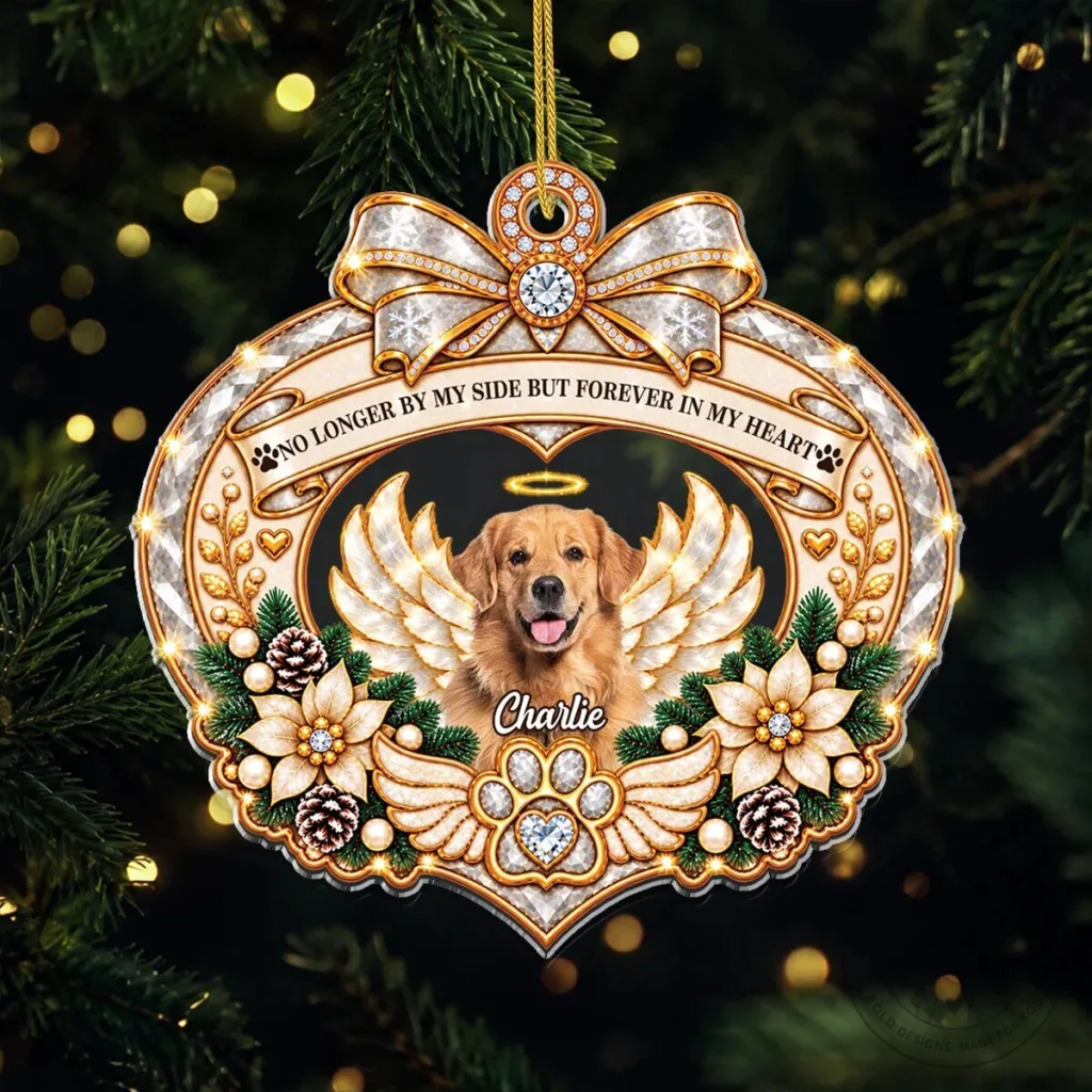 Personalized Pet Memorial Photo Ornament Forever In My Heart Dog Angel Wings Christmas Gift Personalized Pet Memorial Photo Ornament Forever In My Heart Dog Angel Wings Christmas Gift