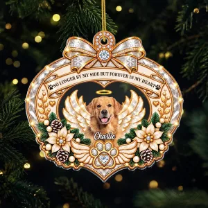 Personalized Pet Memorial Photo Ornament Forever In My Heart Dog Angel Wings Christmas Gift